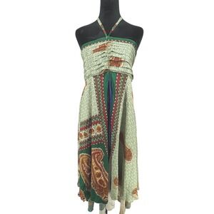 Vtg Halter‎ Patchwork Handkerchief Maxi Dress Boho Festival S M L Asymmetrical